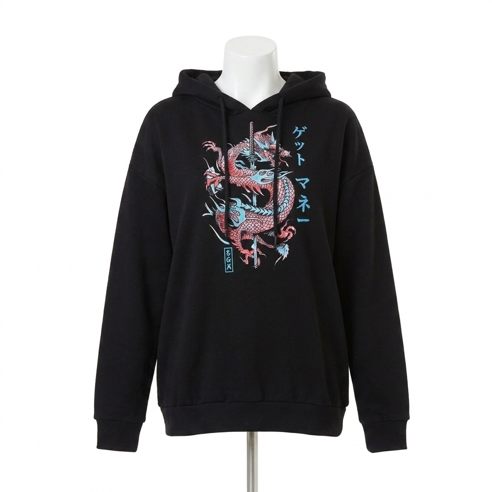 NEW AMBAR dragon fleece hoodie in black
